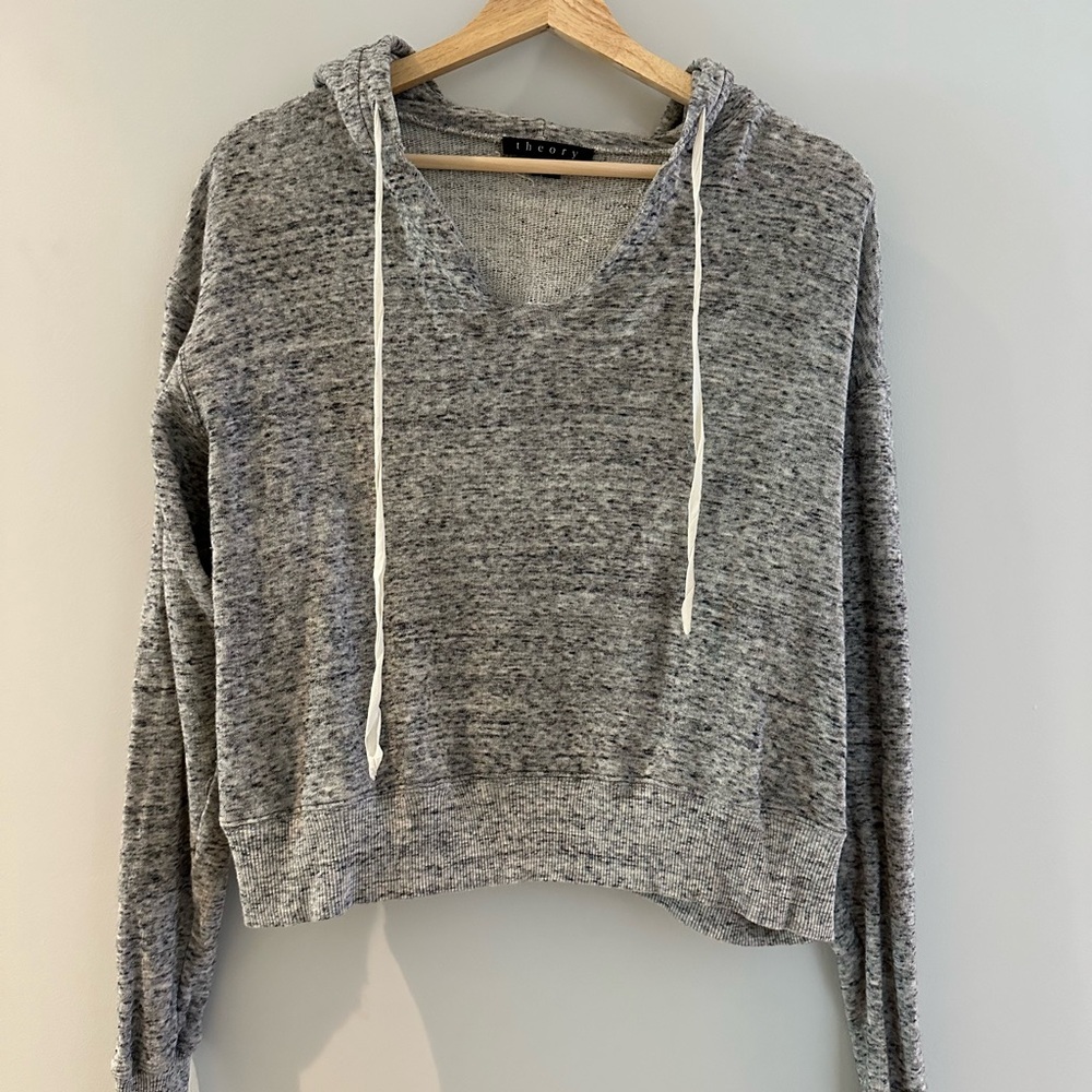 Theory Gray Crop Hoodie with Long Sleeves